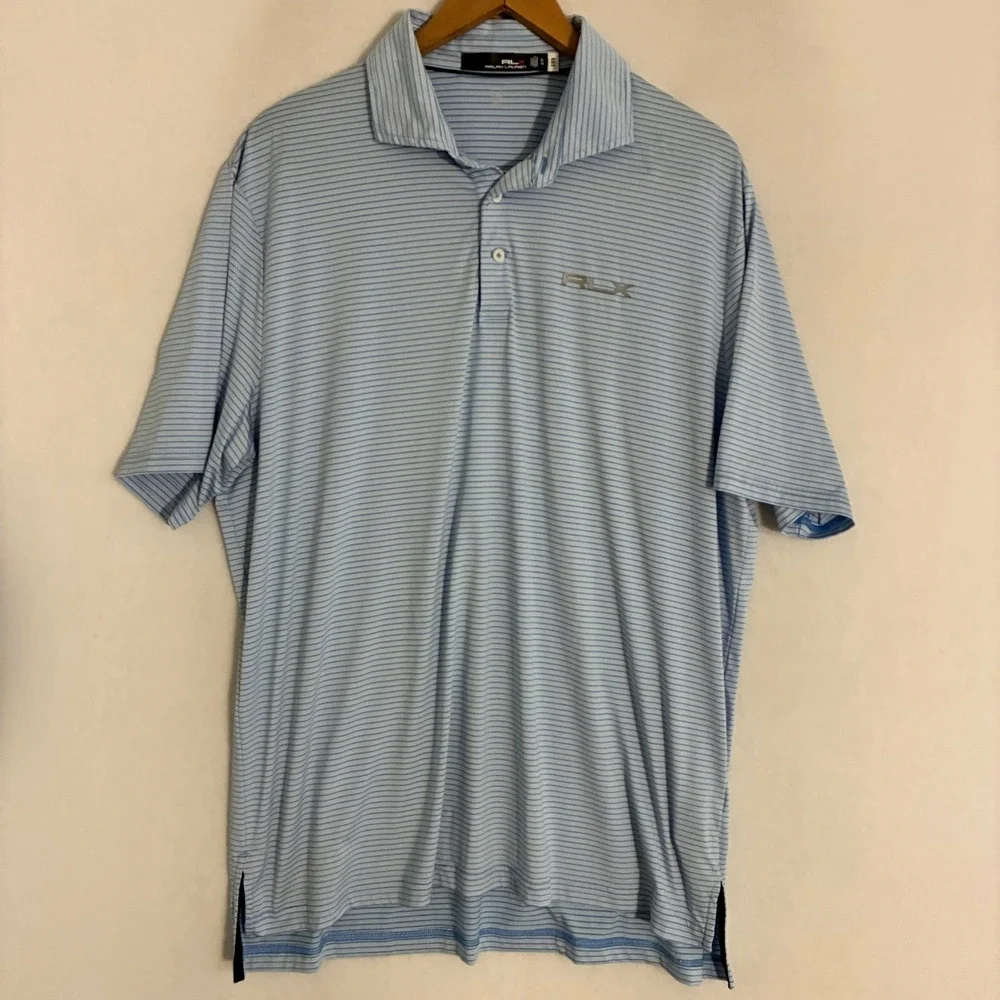 RLX Ralph Lauren Performance Polo Shirt Mens XL Golf Striped Wicking Preppy‎